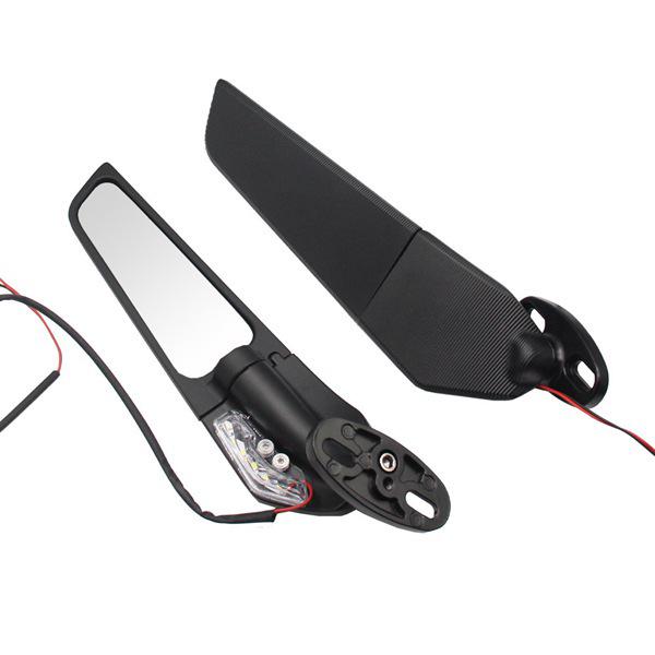 Black Aluminum Alloy Wind Deflector with Lights for Rearview Mirror - White Light Motorcycle Accessory for Kawasaki