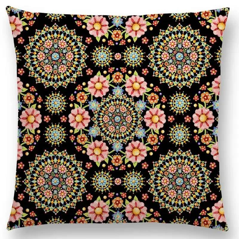 Beaux Art Boho Millefiori Geometric Floral Pattern Festival Mandala Elizabethan Pastel Flowers Cushion Cover Sofa Pillow Case