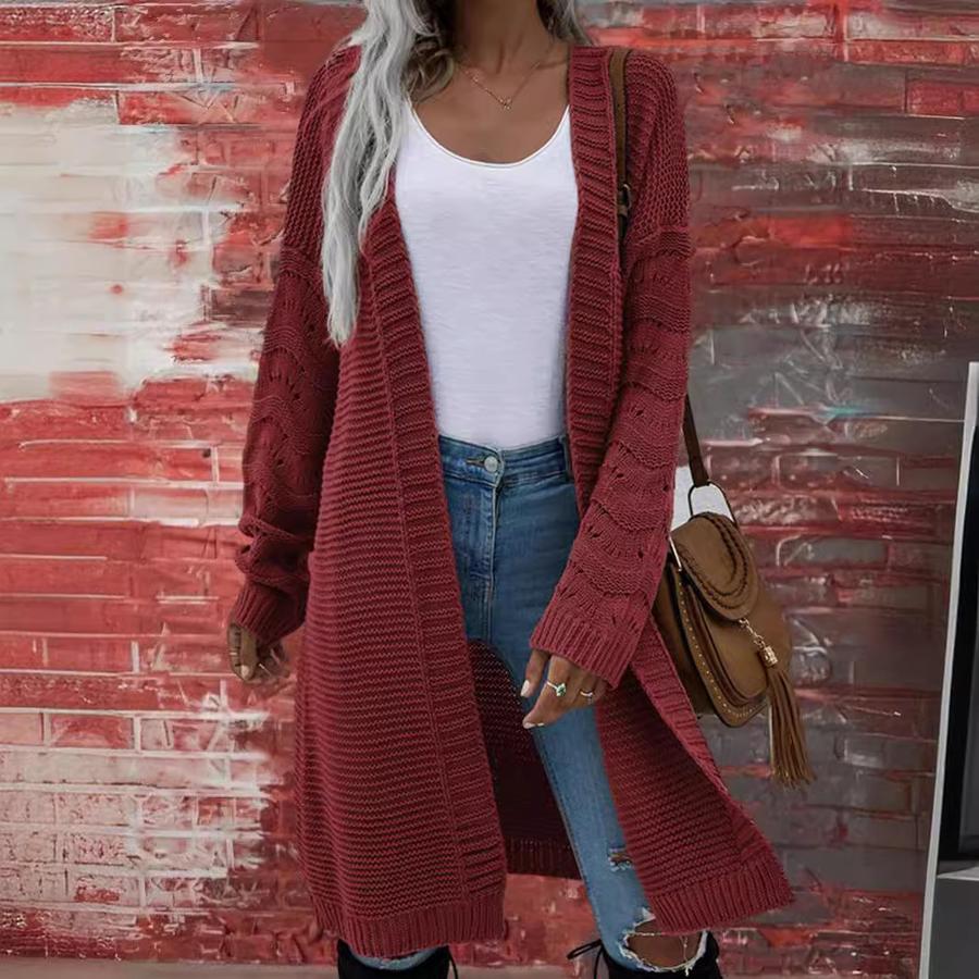 Neuer langer Strickcardigan für Damen, einfarbiger Strick-Oversize-Cardigan mit offener Vorderseite für Damen, importierte Damenbekleidung