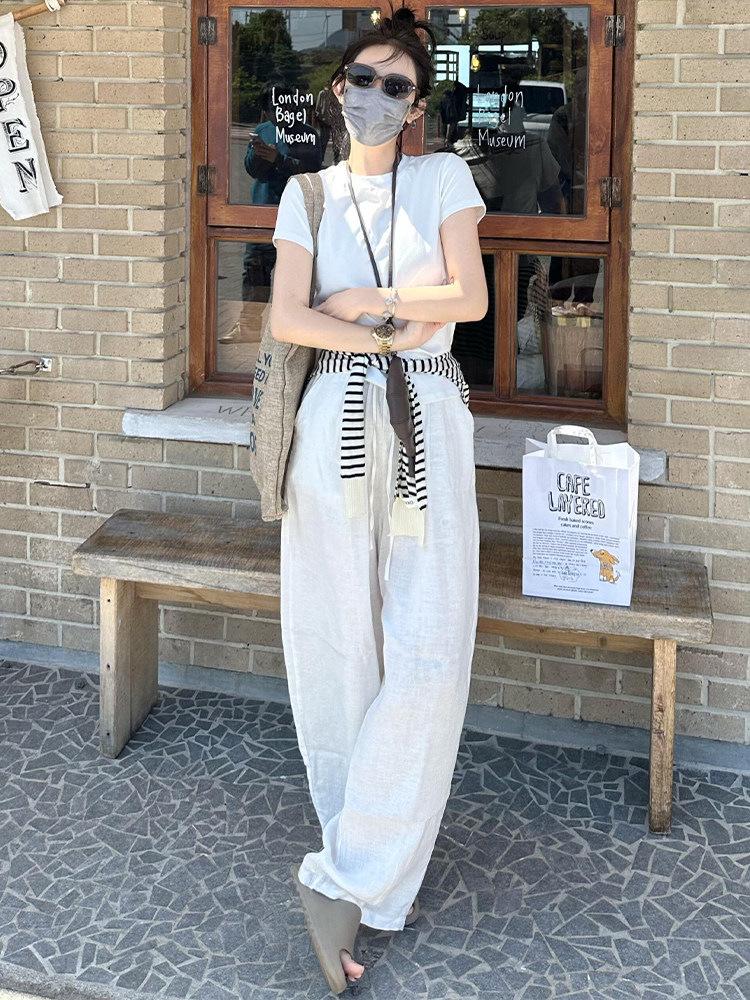 Women's Wide-Leg Ice Silk High Waist Pants - Spring Style 2026, Cotton Linen Feel, Loose Casual Fit.