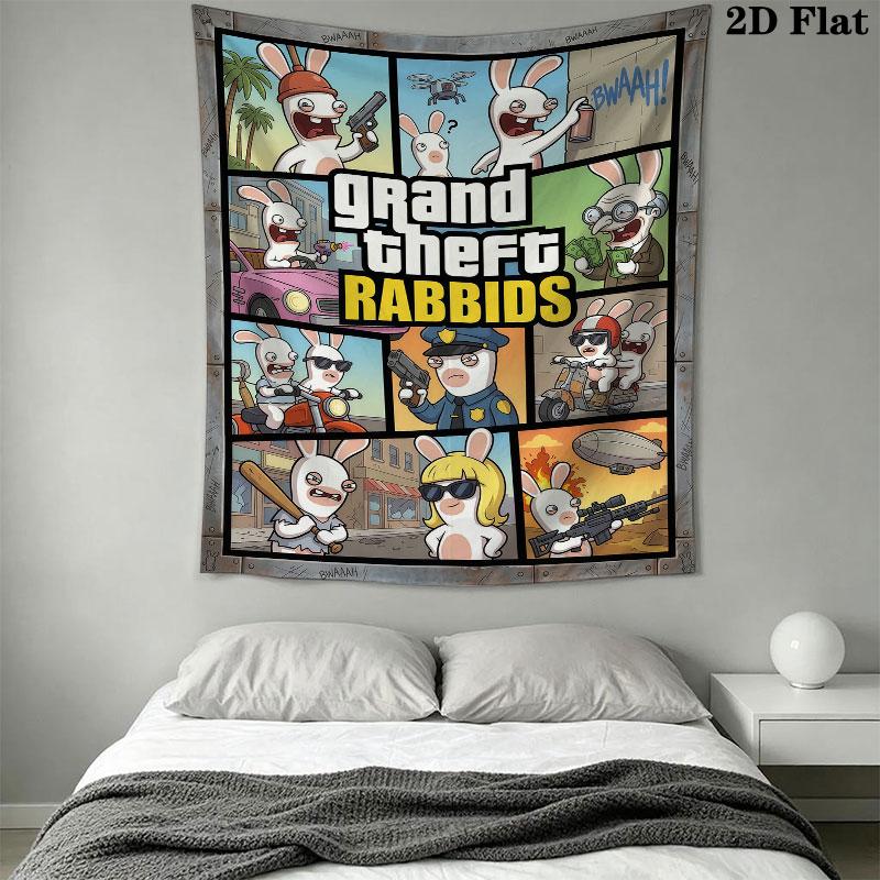 Rabbids Invasion Glow Wall Hanging Printed Fabric Blanket Decorative Tapestries for Bedroom Living Room Home Decor