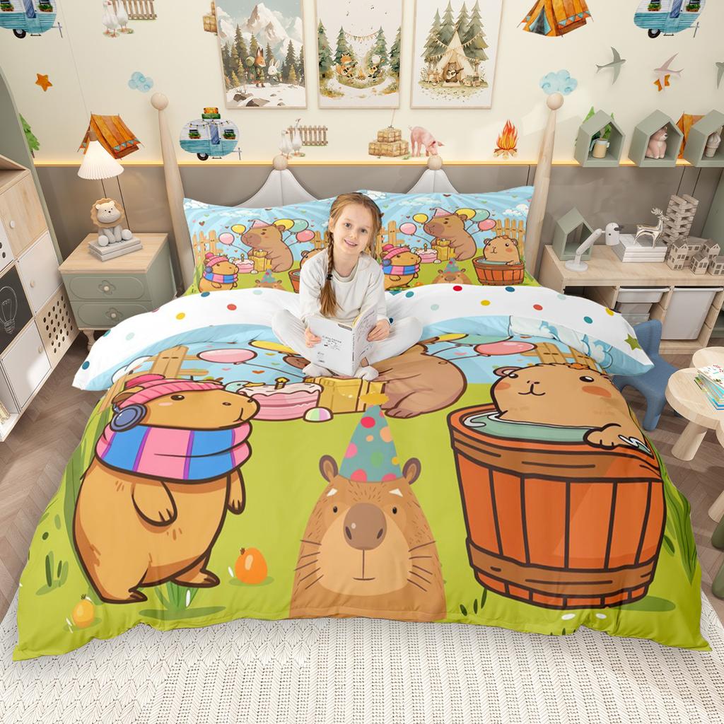 Homewish Cute Rodent Animal Duvet Cover Set 2Pcs/3Pcs For Kids Capybara Guinea Pig Bedding Kawaii Wildlife Quilt Cover Set