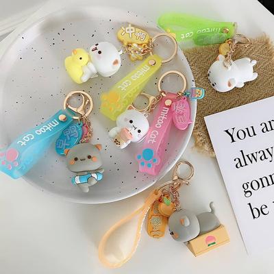 Niedliche Mitao-Katzenfiguren als Schlüsselanhänger aus Silikon, ideal für Cosplay und als Auto-, Rucksack- oder Kinderspielzeug.