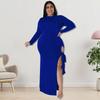 Plus Size Womens Long Sleeve Knit Dress With Zipper Tie Detail Irregular Hem Midi To Maxi In Solid Colors