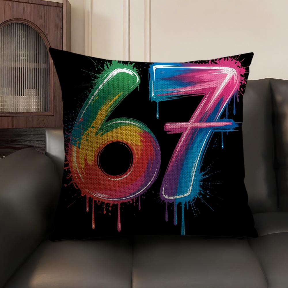 67 Six Seven Cushion Cover Natural Linen Organic Fabric DoubleSided Printing Sofa Home Decor Breathable Environmentally