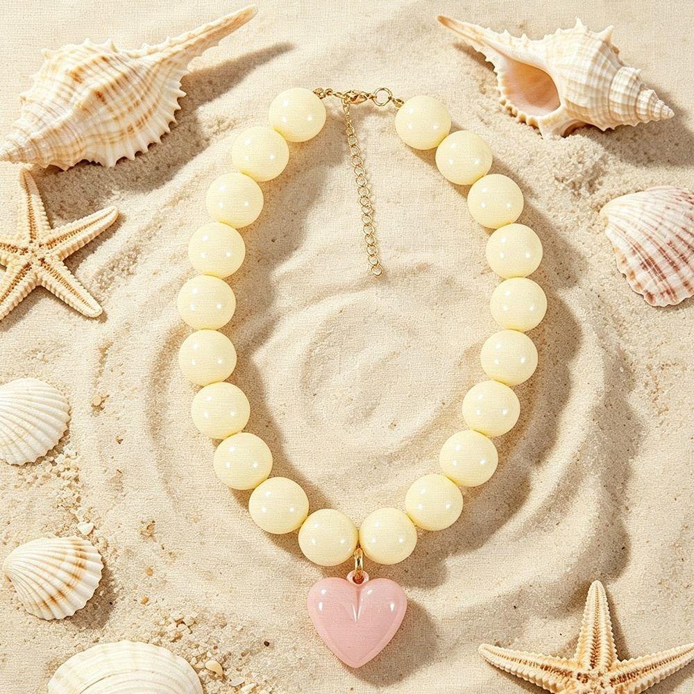 Bohemian Style Beaded Necklace Colorful Beads Pendant Jewelry Heart Pendant Necklace Summer Beach белый