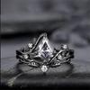 2Pcs/Set Black Multi Faceted Polygon Zircon Ring Comfortable Wear Finger Ring Fashion Jewelry for Everyday Wear