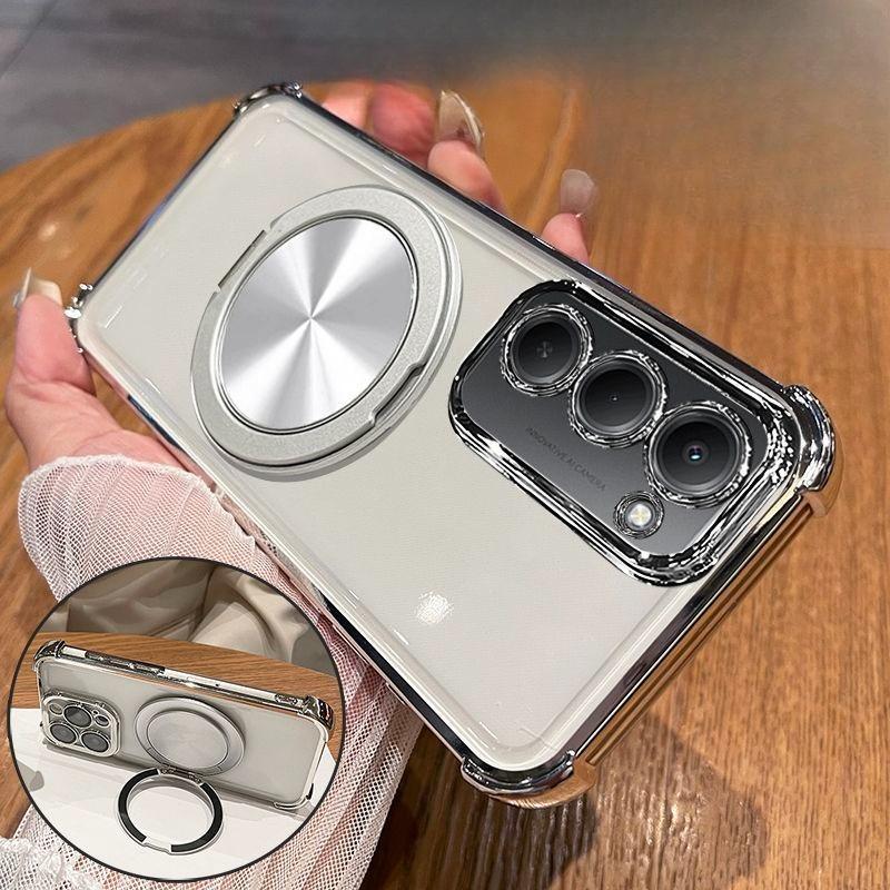 

360 Degree Rotating Magnetic Bracket Phone Case For Xiaomi Redmi 15 15C 4G 5G Clear Shockproof Plating Silicone Cover Redmi 15C 4G 171mm серебряный