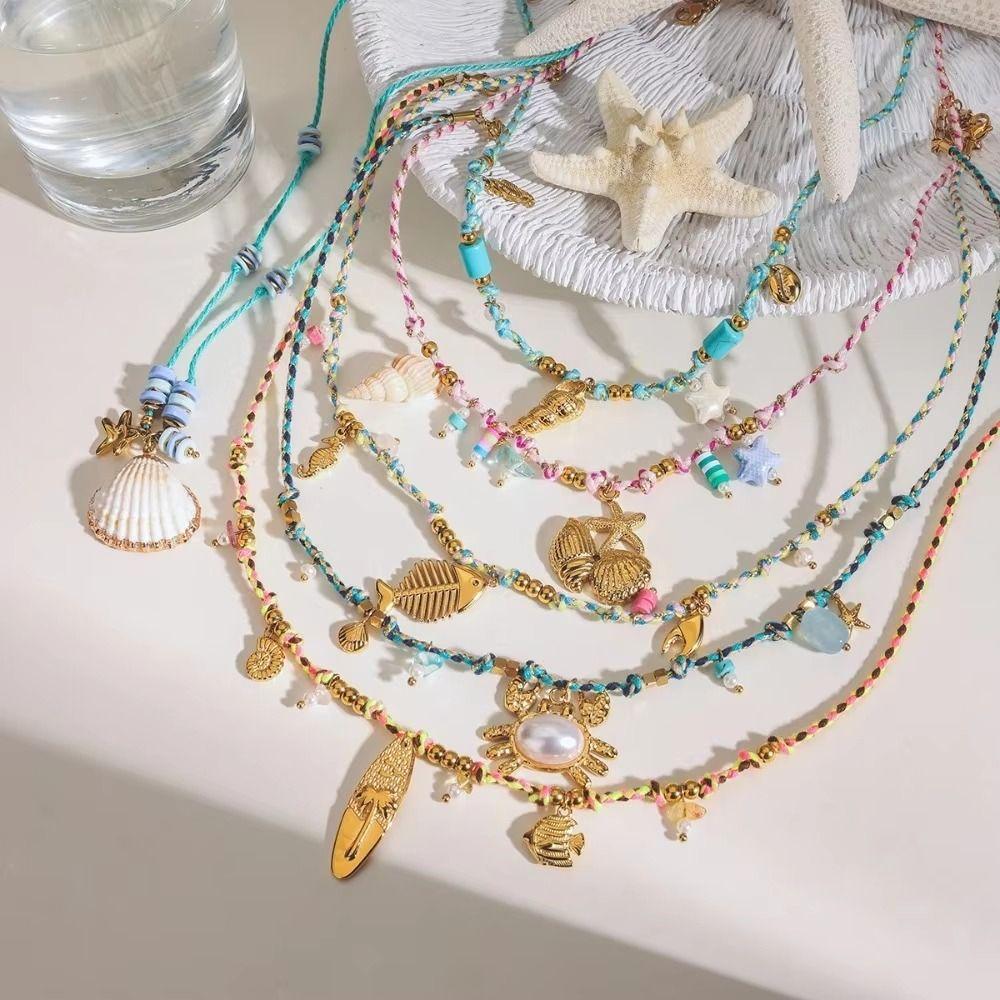 Fish/Shell/ Starfish Pendant Necklace Bohemia Clavicle Chain Ethnic Style Choker Necklace  Holiday