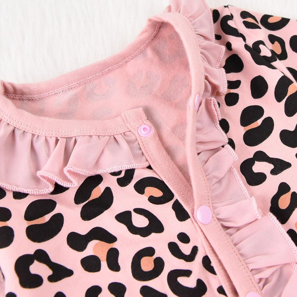 Noworodek Baby Flare Sleeve Leopard Printed Kombinezon Romper + opaski