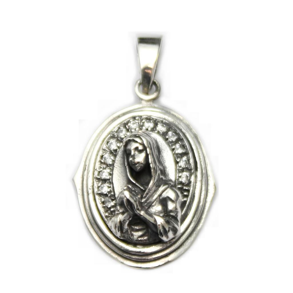 [World Accessories Carmelo] Our Lady of Guadalupe Sterling Silver 925 Pendant for Women and Men, with Clear Zirconia