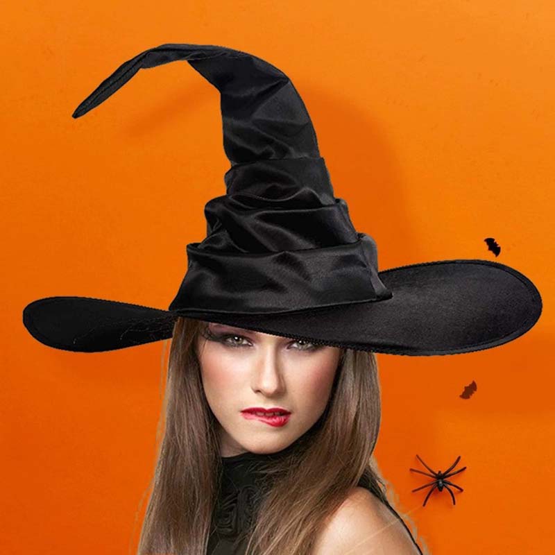 WTEMPO 1PC Black Halloween Pleated Hat Creative Solid Color Party Club Masquerade Ball Curved Hat
