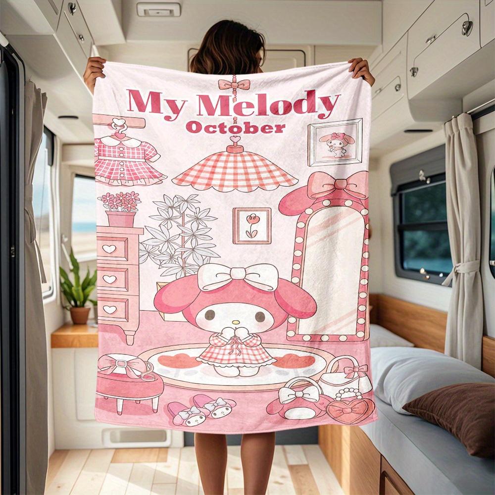 

1pc Cute, Pink, Melody RV flannel blanket, pattern printed blanket, sofa bed couch car office camping travel warm comfortable soft blanket, 130x150cm