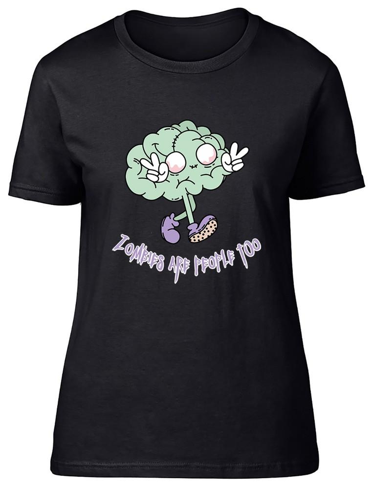 Halloween Zombie Womens T-Shirt Zombies are People Too Funny Ladies Gift Tee 2XL
