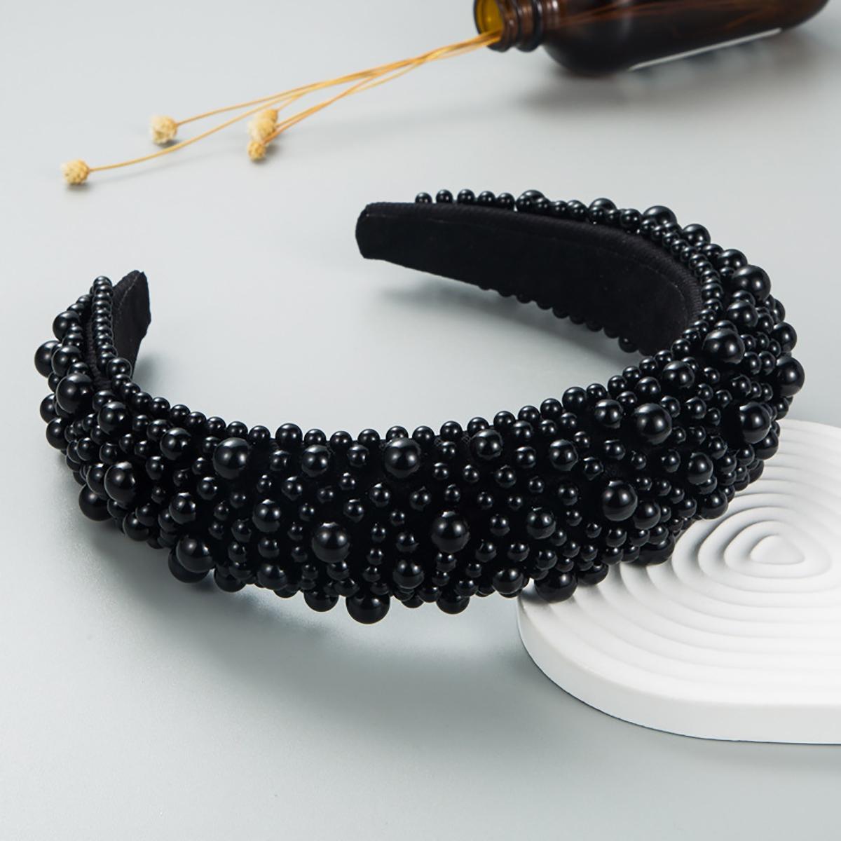 Bentișă Perle Burete Baroce pentru Păr Femei Multicoloră Margine Lată Europeană și Americană Accesorii Păr Perle Simulate Cadou negru