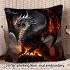 1pc Pillowcase with a Flame Pattern And Dragon Design, Made of Soft And Smooth Polyester Short Plush Fabric, Featuring a Single-Sided Printed Pattern,