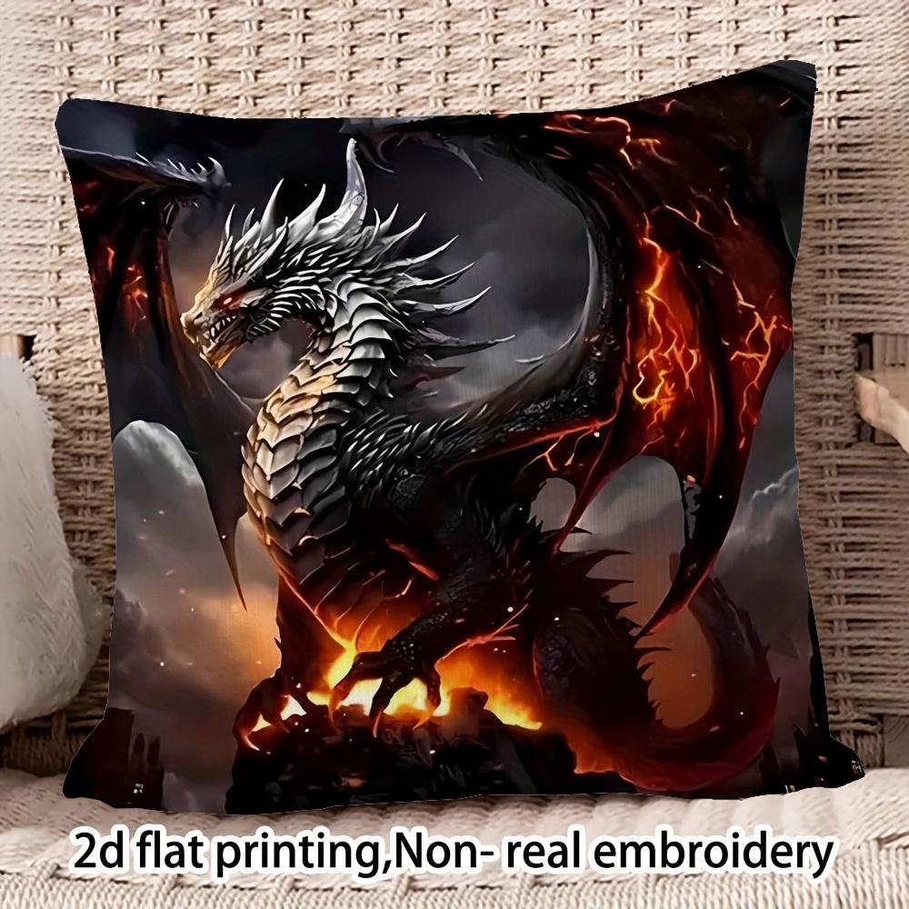 1pc Pillowcase with a Flame Pattern And Dragon Design, Made of Soft And Smooth Polyester Short Plush Fabric, Featuring a Single-Sided Printed Pattern,