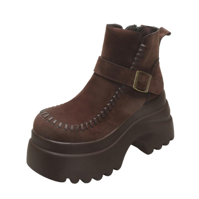 

Designer High Platform Ankle Boots Woman Suede Leather Shoes Woman Autumn Winter Snow Boots Trend Walking Botas Mujer 9.5CM 35 коричневый