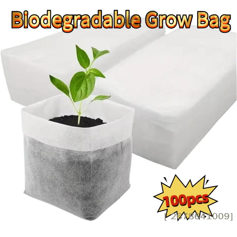 100-Pack Non-Woven Fabric Plant Pots Biodegradable Grow Bags for Vegetables, Flowers, and Tree Seedlings, & Transplant Directly