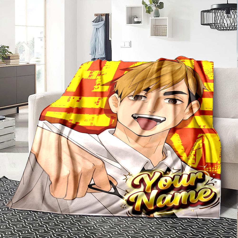 1pc miya atsumu Blanket with Custom Name, Gift, for Men and Women, Soft Blanket, Good for Sofa Bed Couch Travel, Lightweight Flannel Blanket