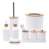 Essential Bathroom Set: Tooth Cup, Toothbrush & Toothpaste Dispenser, Cotton Swab Box, and Tray