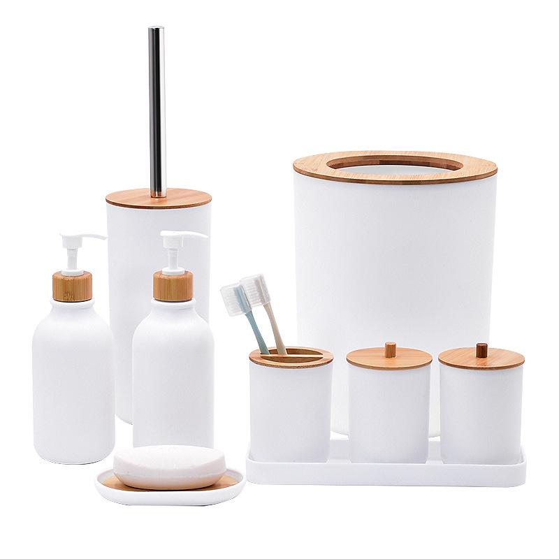Essential Bathroom Set: Tooth Cup, Toothbrush & Toothpaste Dispenser, Cotton Swab Box, and Tray