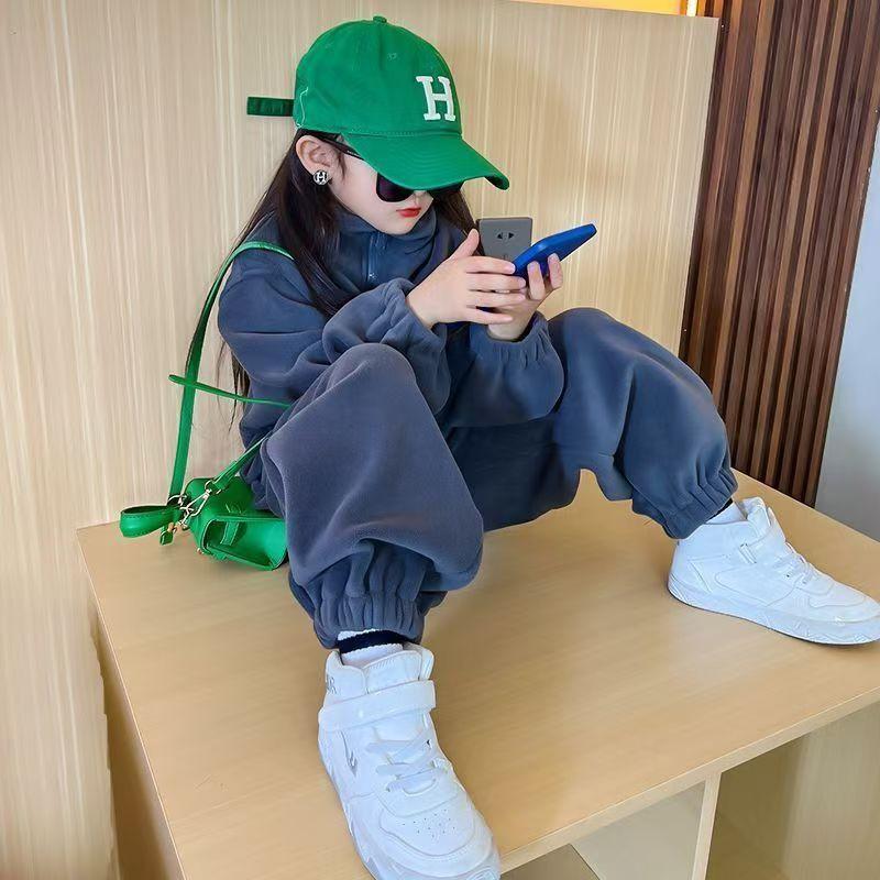 Dívčí podzimní zimní soupravy Dětská móda Teplé mikiny+Kalhoty 2ks Oblečení Dětské fleecové mikiny s kapucí Obleky Oblečení pro teenagery