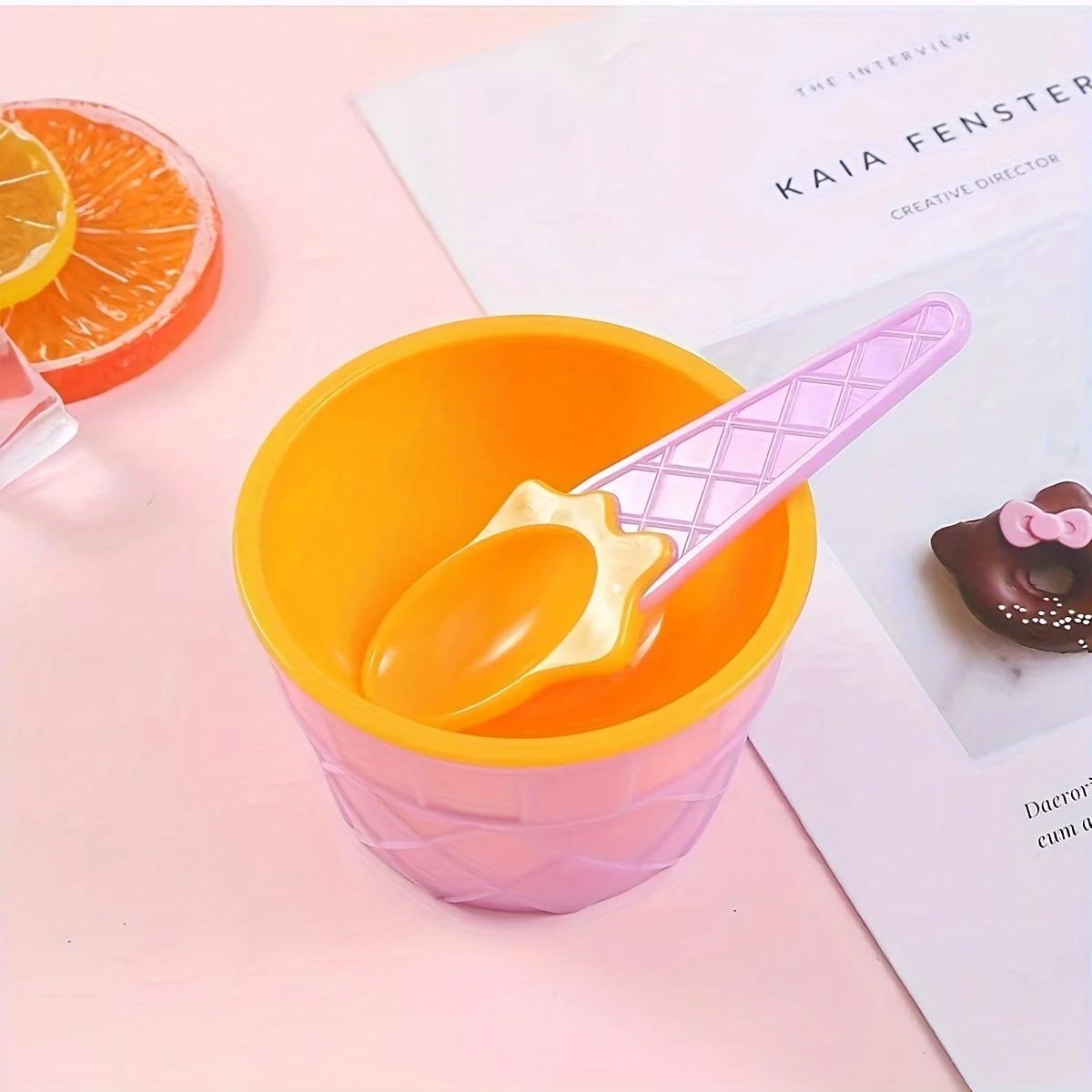 

2 шт.-Новый набор мисок и ложек для мороженого Прочный Детские подарки Прекрасная десертная миска Инструменты для мороженого DIY миска для мороженого+ложка