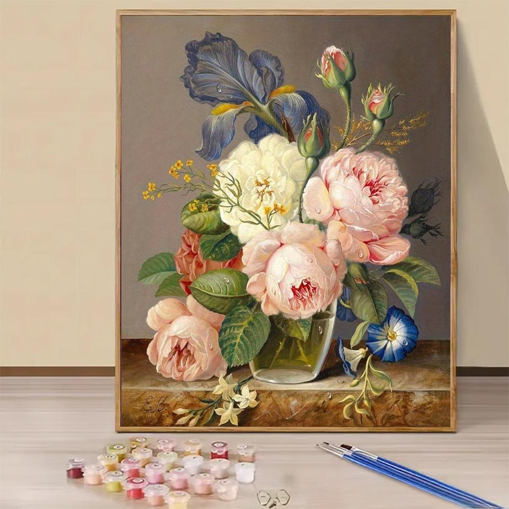 Modern 16x20 Inch Frameless Adult Paint-by-Number Kit Poppy Flower Canvas Painting Set with Brushes and Acrylic Paints