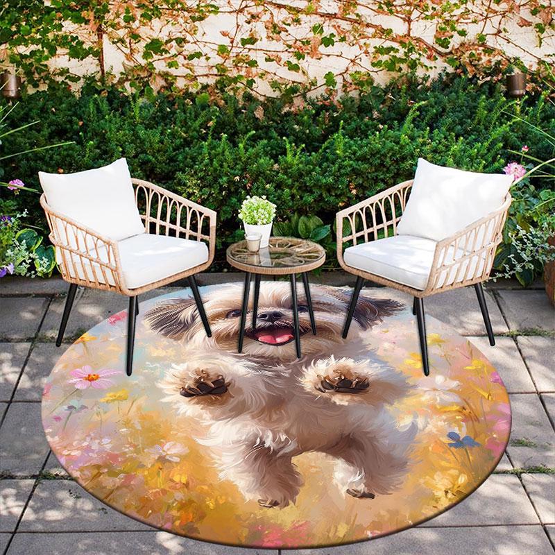 Shih Tzu & Flowers Pattern Round rug,Carpet Rug for Living Room Bedroom Playroom ,Non-slip Floor Mat,Holiday Gifts and Birthday Gifts.