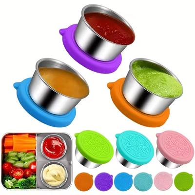 Yeniden Kullanılabilir Çeşni Kapları Paslanmaz Çelik Sos Kabı Silikon Kapaklı 1.7oz Salata Sosu Kabı Piknik Yiyeceği