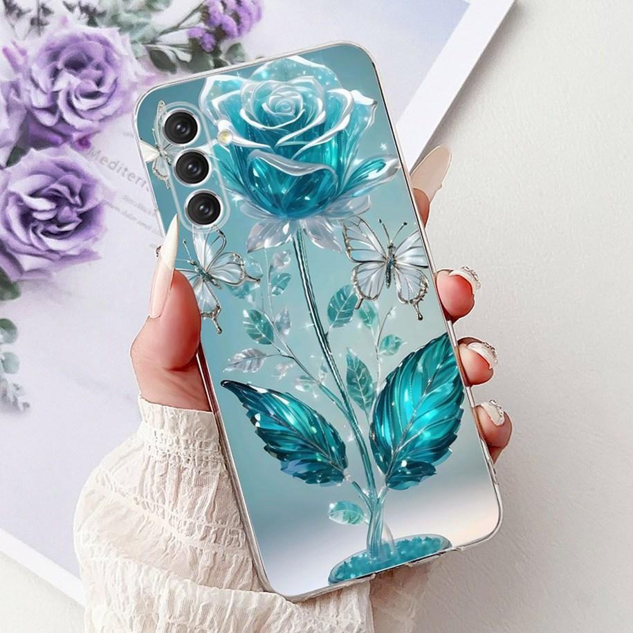 For Samsung Galaxy A24 4G Case SM-A245F Cover Fashion Flower Marble Soft Silicone Phone Covers For Samsung A14 A34 A54 5G Fundas