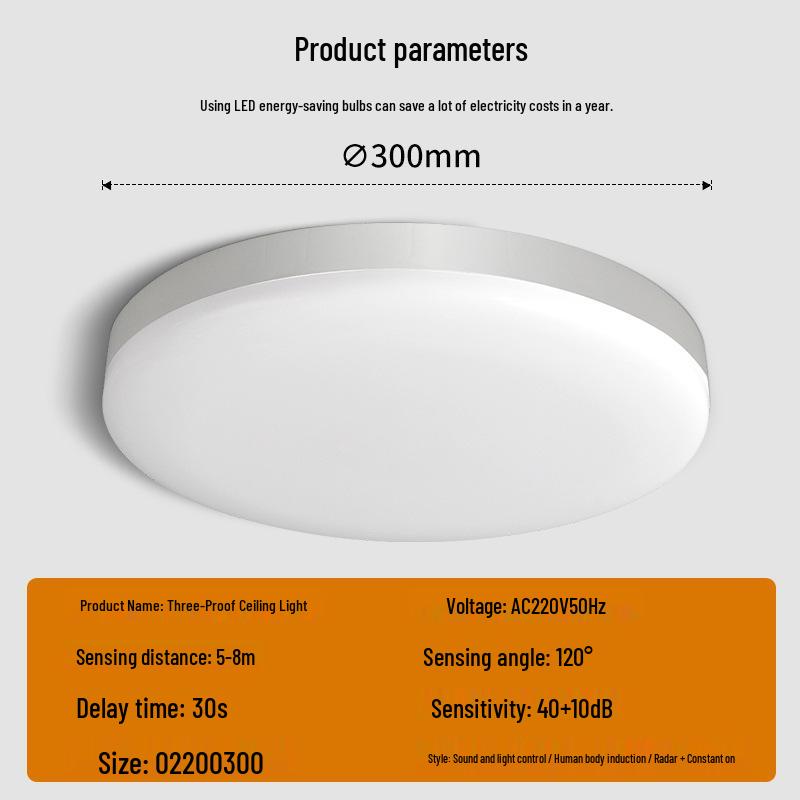 Tri-Proof LED Ceiling Light with Radar & Motion Sensor for Corridors and Staircases