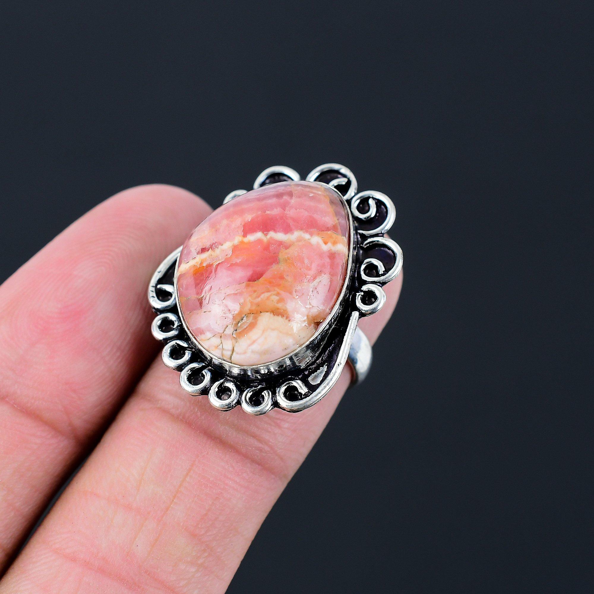 

Daughters Day Deal Sterling Silver Rhodochrosite Stone Boho Ring Jewelry Size 7 7