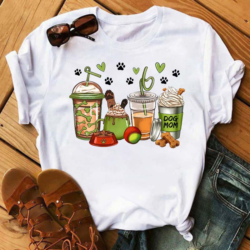 Maycaur Fashion Watermelon Coffee Printed Women T-shirts 90s Trend Cute Short Sleeve Women Female Graphic Tee Streetwear Clothes