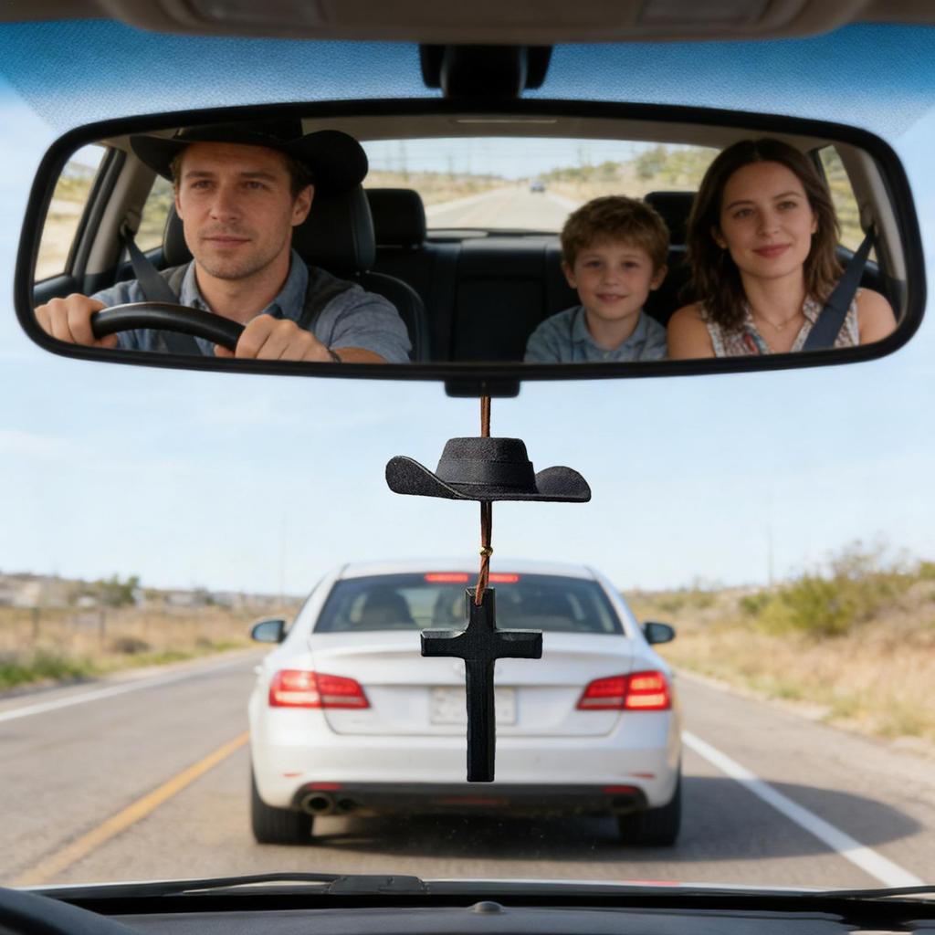 Car Pendant Western Vintage Cross Pendant Retro Car Charm Rearview Mirror Accessories For Birthday Christmas Men Women Driver
