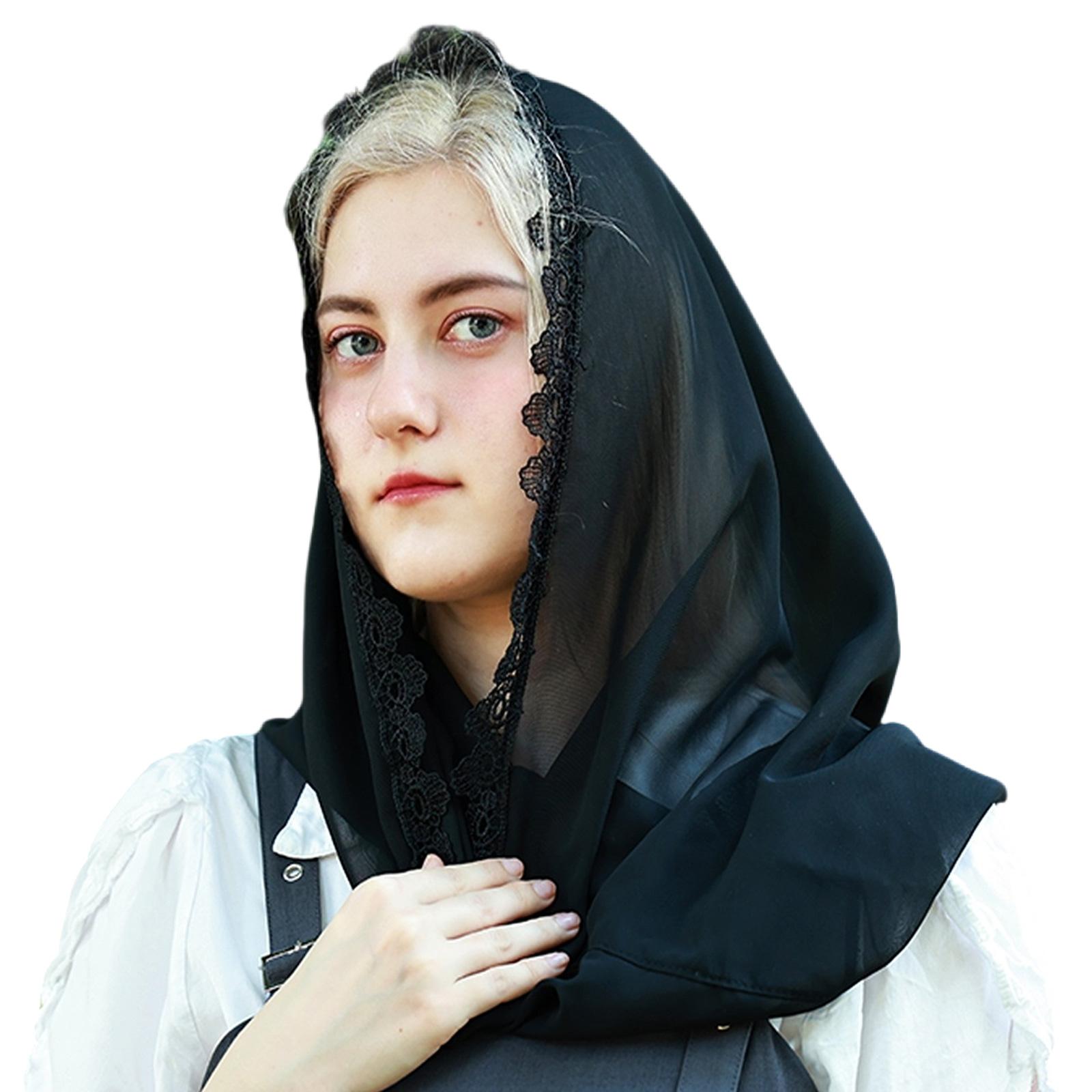 

Fashionable Black Lace Scarf Lace Print Handkerchiefs Light weight Travel Scarf Suitable for Various Occasion 1