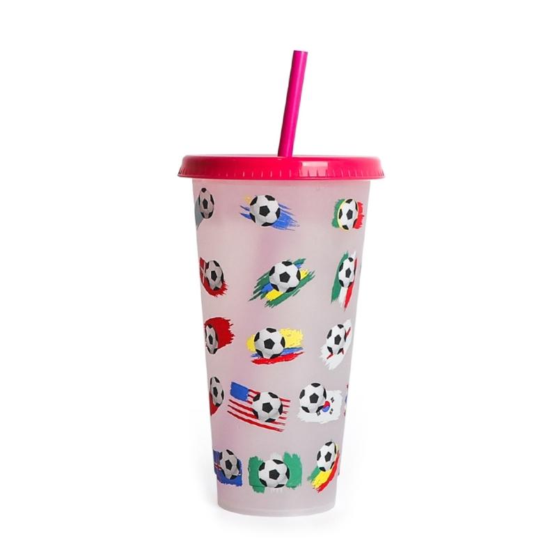 Color-Changing Water Bottle Portable Travel Mug Football Flag Water Drinking Cup with Straw & Lid Plastic-Tumblers