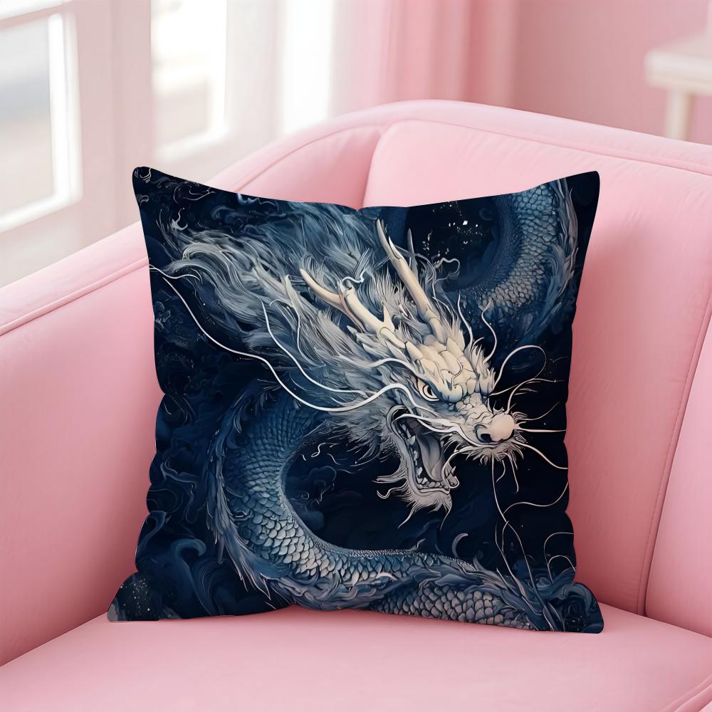 Dragon Anime Cool Cartoon Art Cushion Cover Pillowcase Short Plush Invisible zipper Room Sofa Cushion Cover