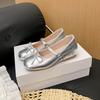 Women's Shoes with Increased Inner Belt French Ballet Shoes, Fairy Style Silver Mary Jane Shoes