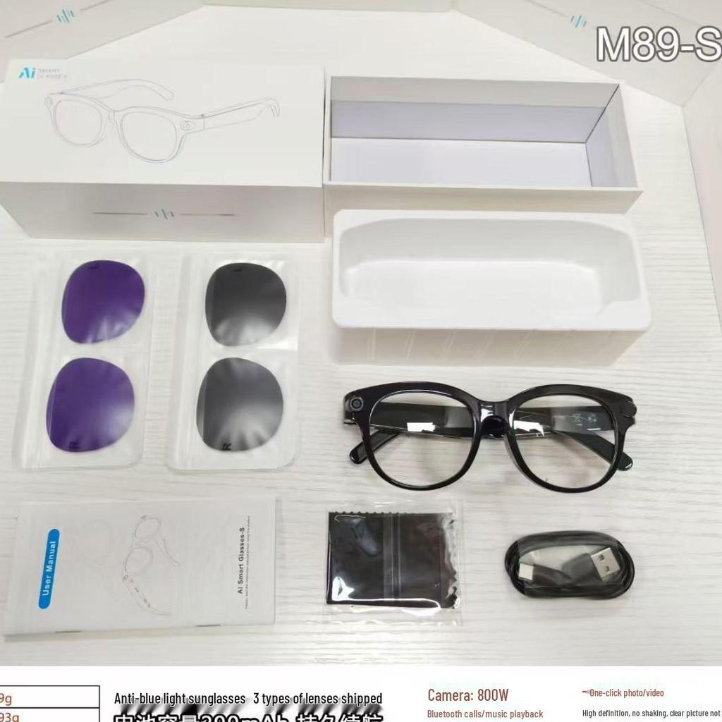 Lunettes intelligentes M89 avec caméra 800 W, enregistrement vidéo, traduction linguistique, lecture de musique et fonction d'appel.
