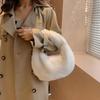 Yogodlns Fur Women's Small Half Moon Bag Luxury Warm Plush Wrist Bags for Women Fashion Furry Short Handle Clutch Cute Ladies Coin Purses
