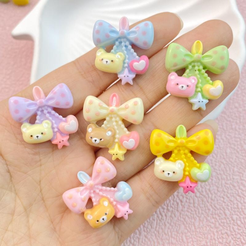 10Pcs New Cute Cartoon Little Bear Bow Series Flat Back Resin Cabochons DIY Jewelry Craft Decoration Accessorie