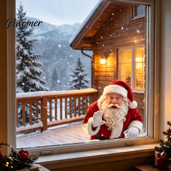 Easy to Apply Window Stickers Santa Claus Sticker, Static Removable Decal, Waterproof Reusable Glass Sticker Sheets Festive PVC Decal for Home Living
