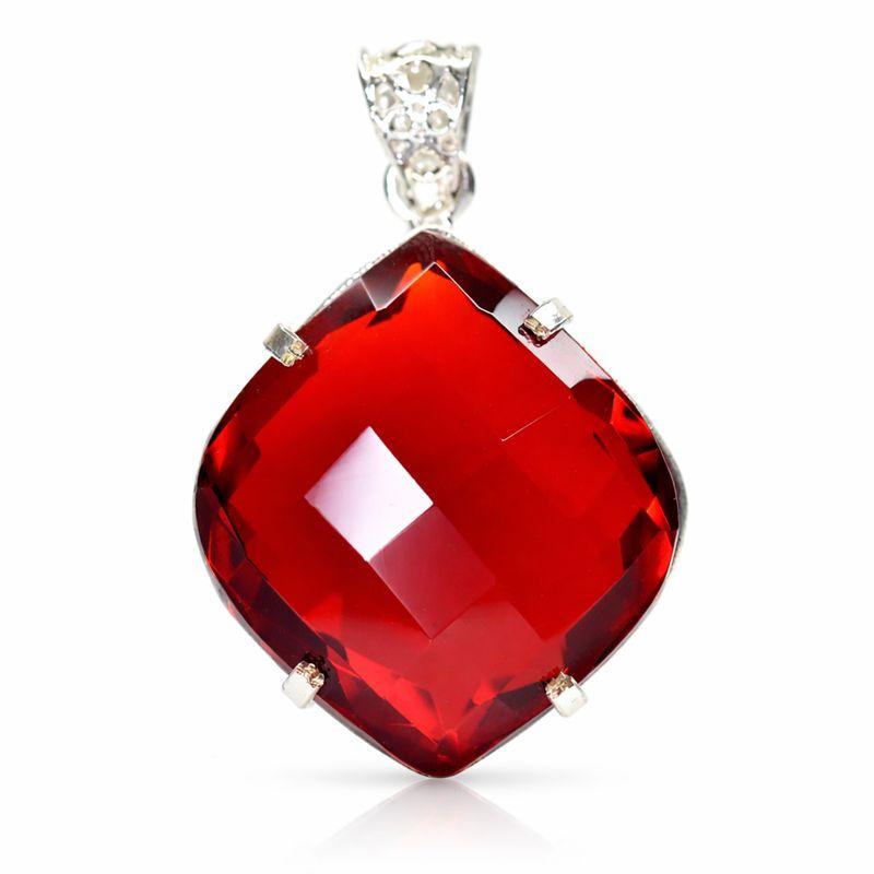 Topacio Rojo Natural 96 Quilates Corte Fantasía Certificado Colgante de Plata de Ley 925 Piedra Preciosa