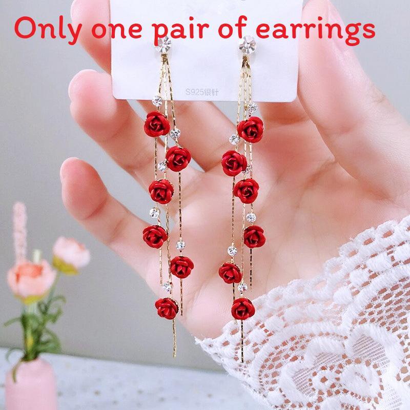 Vintage Rose Pendant Ear Jewelry With Alloy And Water Drizzle For Ladies красный
