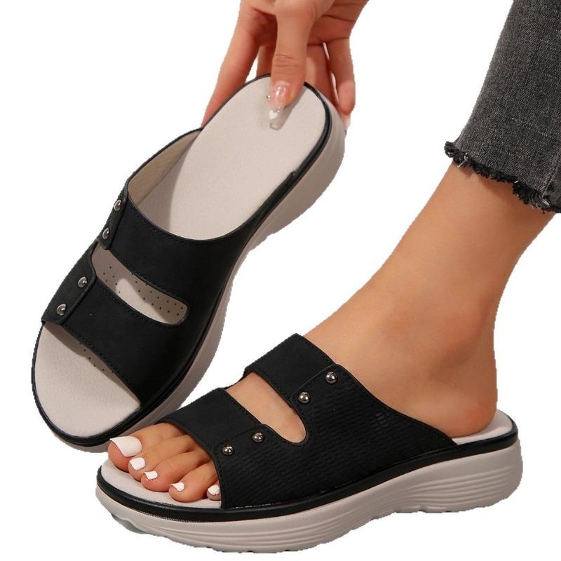 New summer platform slippers women's slope heel one-word wind slippers large size cool slippers