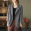 ZANZEA Women Turn Down Collar Casual Long Sleeve Stripe Cardigan Blazer