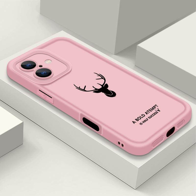 

Для iPhone 16 Pro Max 16E 15 14 Pro 13 12 11 чехол для телефона с рисунком оленя защита линз мягкий противоударный матовый бампер из ТПУ iPhone 13 розовый