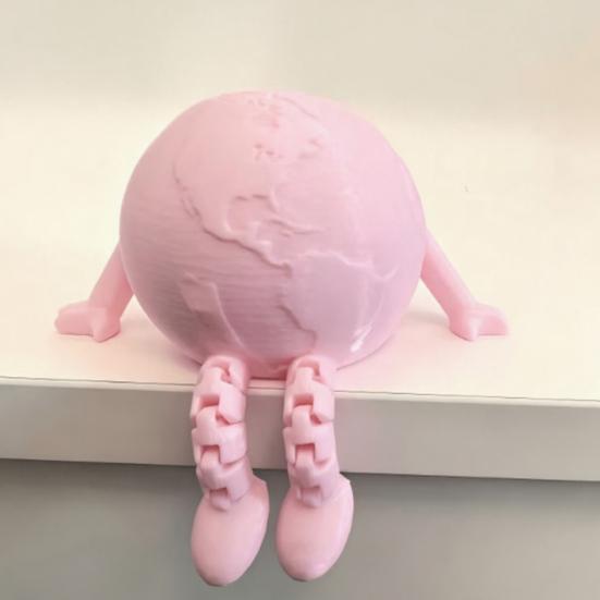 3D Printed Articulated Earth Figurine, Flexible Poseable Earth Buddy Statue, Cute Fidget Ornament, Matte Smooth Decor for Home Office Desk Car,